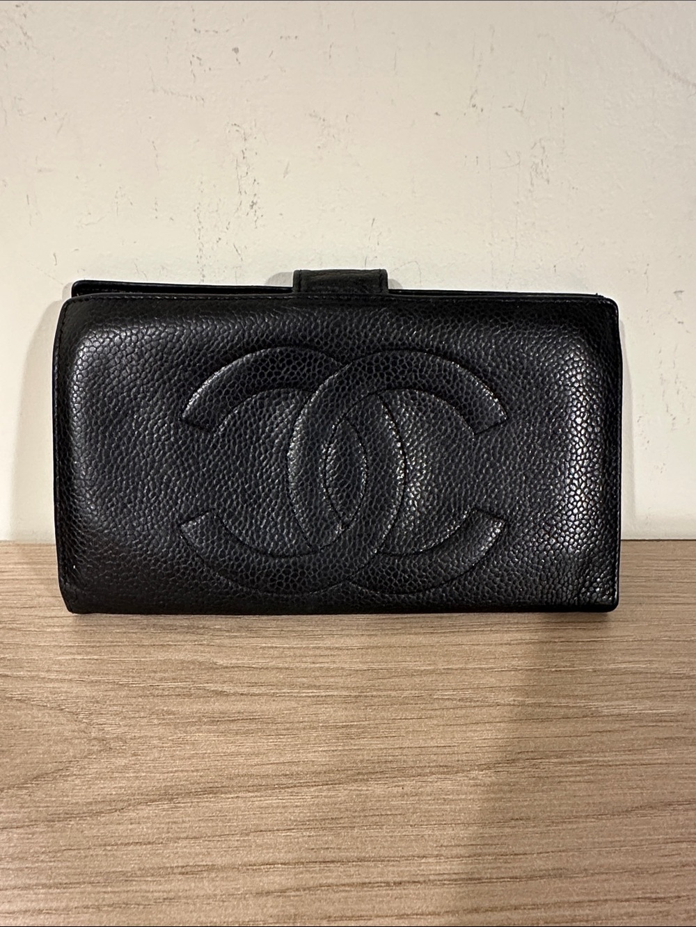 CHANEL Black Quilted CC Logo Leather Wallet